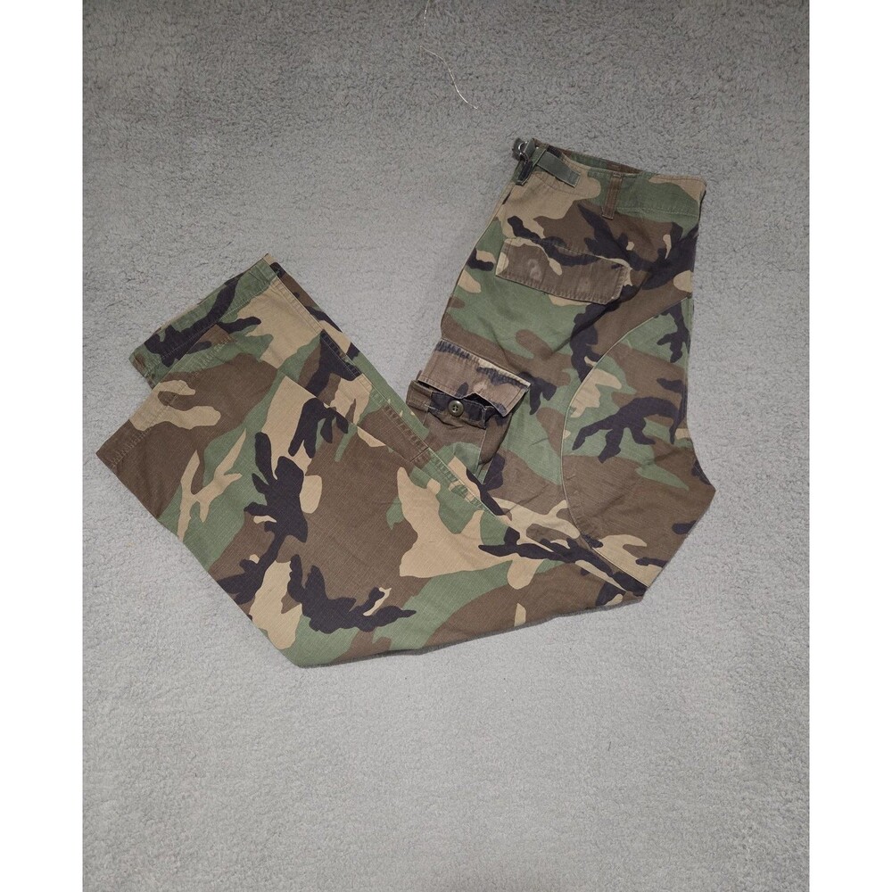 Vtg US Military BDU Pants Mens L Regular 36x30 Woodland Camo Cargo Button Fly